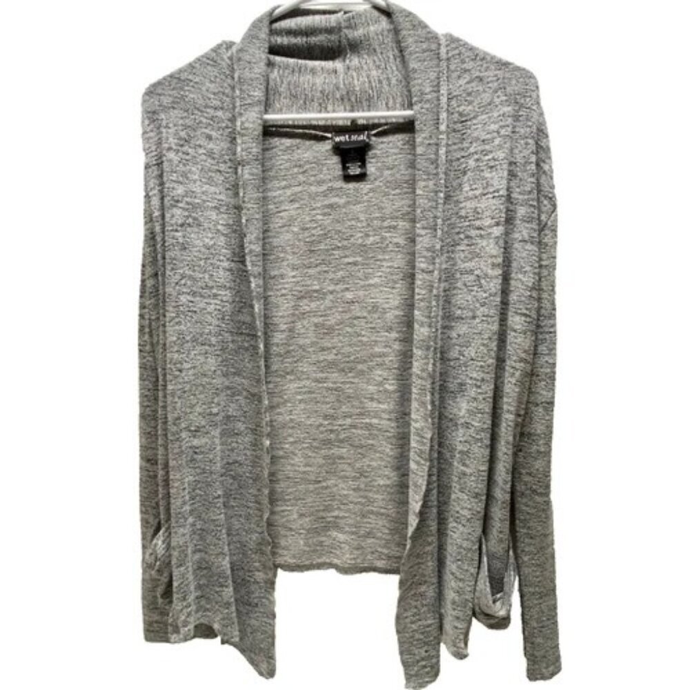 Wet Seal Open Front Cardigan Women's Small Gray Marble Lightweight Drape Hem GUC